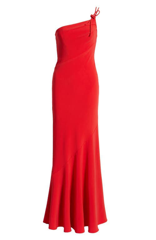 HALSTON HALSTON SYBIL RUFFLE HEM ONE-SHOULDER GOWN