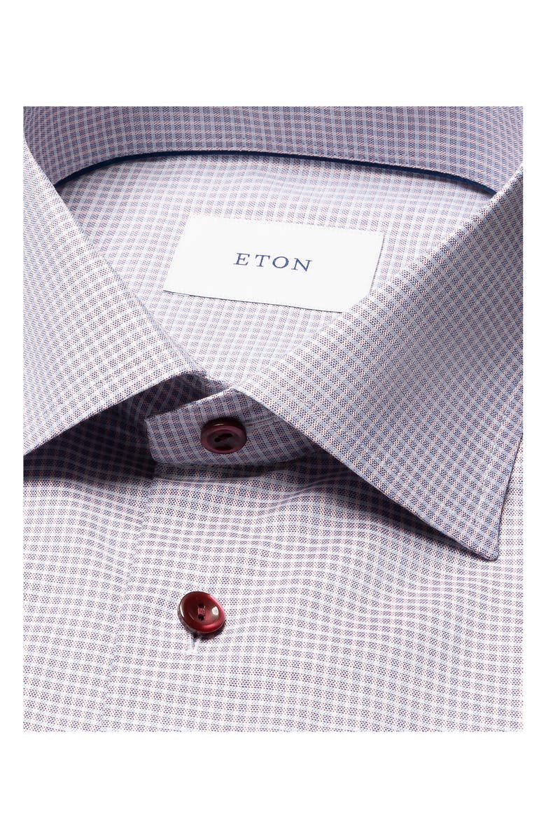 Eton Contemporary Fit Microcheck Crease Resistant Cotton Dobby Dress Shirt, Alternate, color, Medium Red