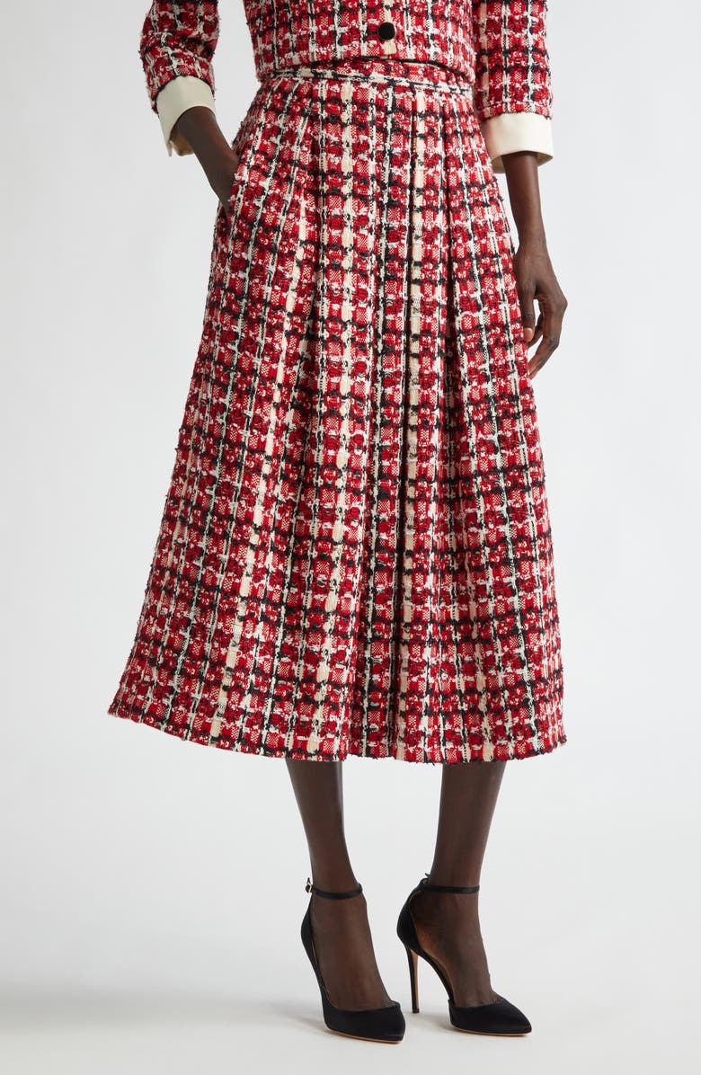 ST. JOHN Plaid Pleated Tweed Skirt, Main, color, 