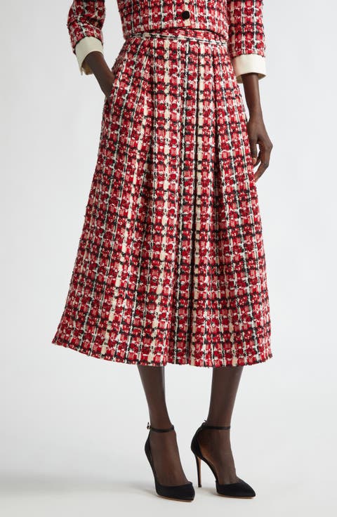 Plaid Pleated Tweed Skirt