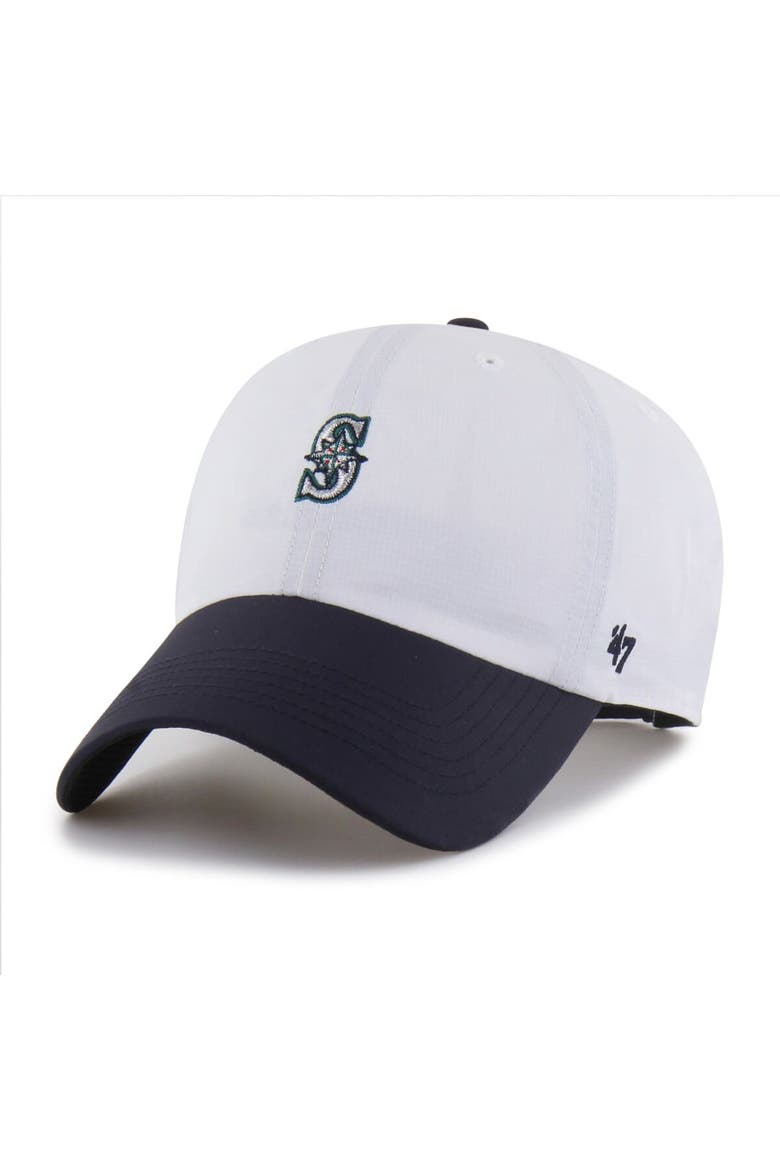 Men's '47 White/Navy Seattle Mariners Vista Mini Clean Up brrr° Adjustable Hat, Main, color, White
