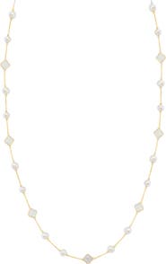 EFFY 14K Yellow Gold Mother-of-Pearl & Freshwater Pearl Clover Station Necklace