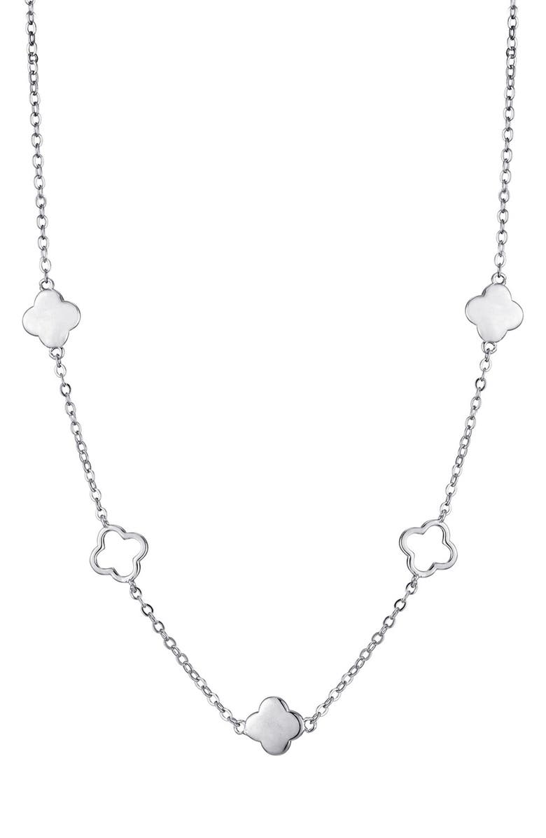 Adornia Clover Station Chain Necklace, Main, color, Silver