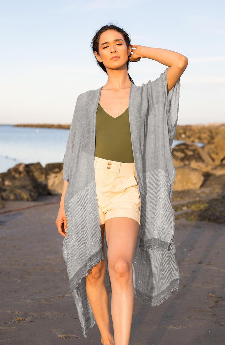 SAACHI Shimmer Sequin Longline Ruana, Alternate, color, Grey