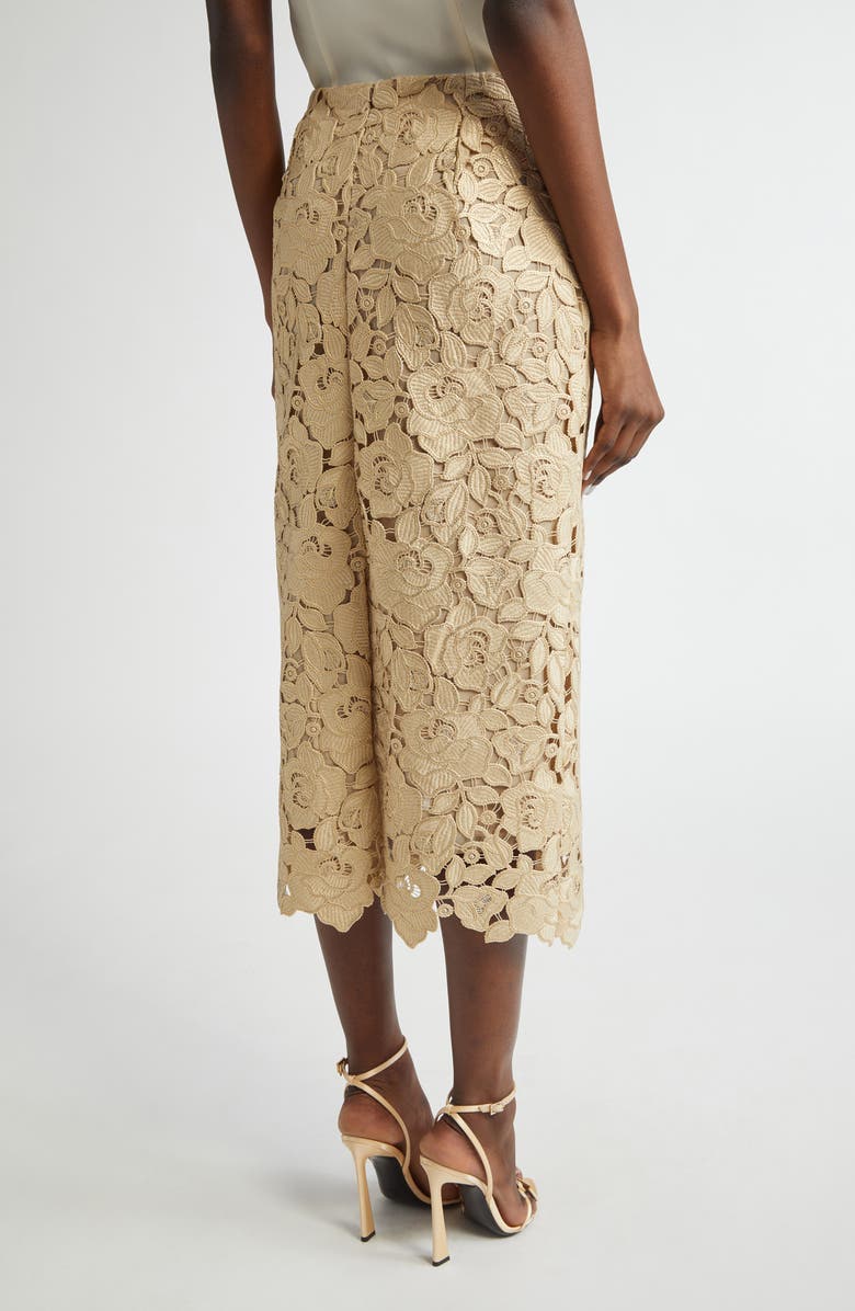 Oscar de la Renta Foiled Rose Guipure Lace Midi Pencil Skirt, Alternate, color,