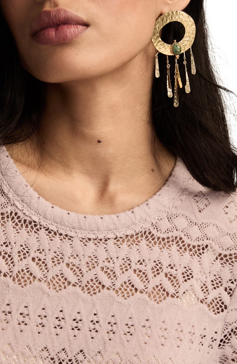 Lucky Brand Lace Long Sleeve Crewneck Top, Alternate, color, Sepia Rose