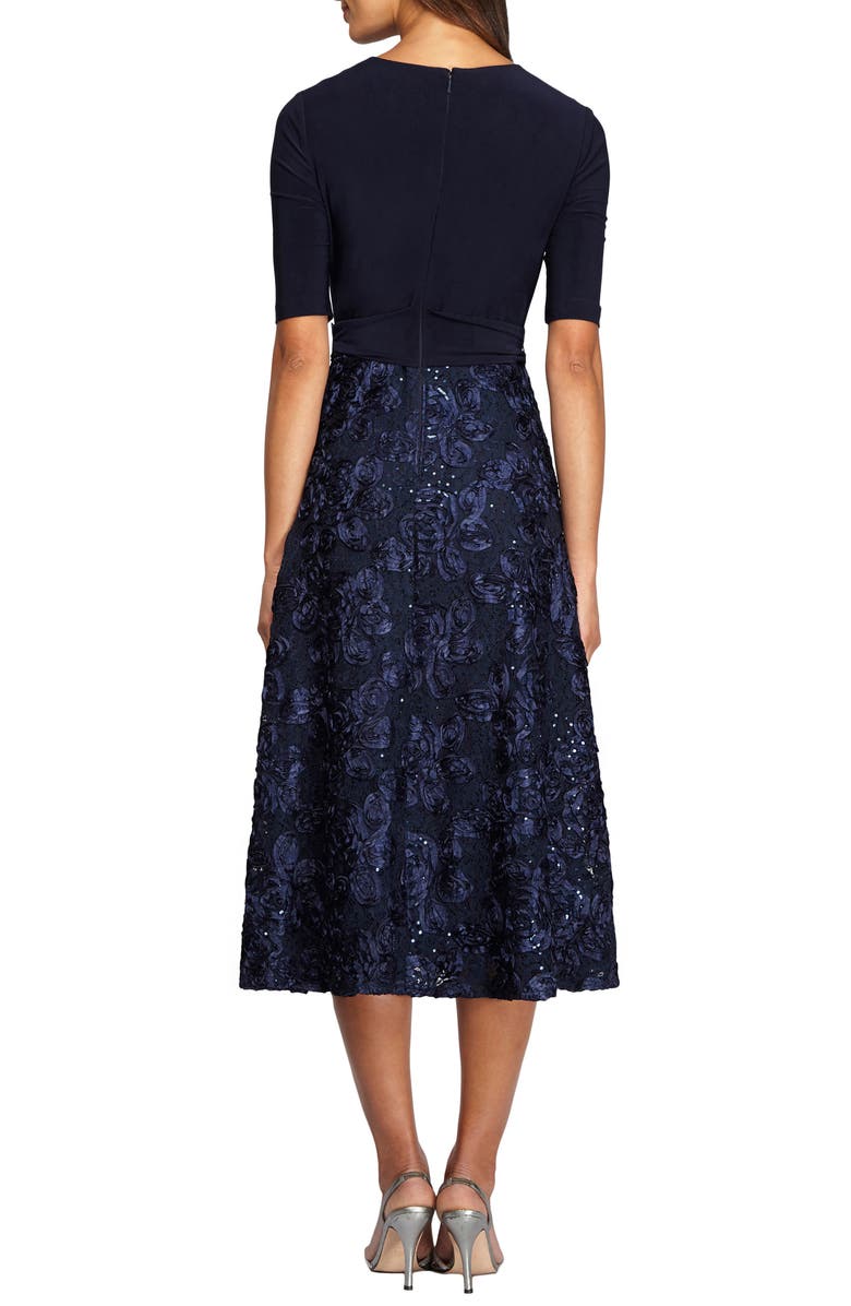 Alex Evenings Embellished Surplice Cocktail Dress, Alternate, color, Navy
