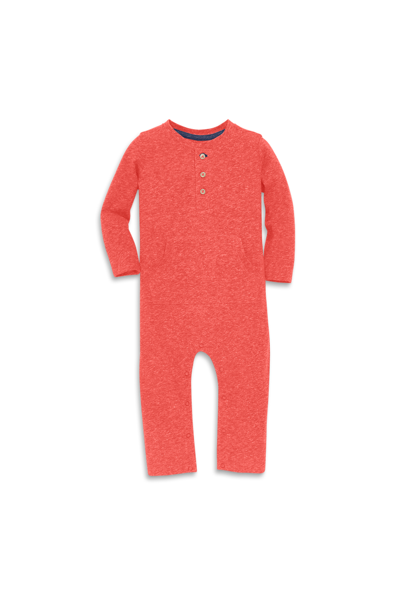 Baby Heathered Henley Romper, Main, color, Strawberry
