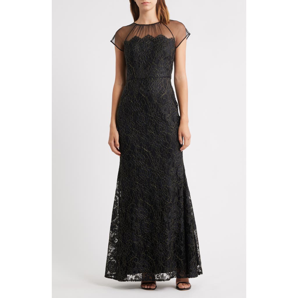 Eliza J Metallic Floral Embroidery Gown In Multi