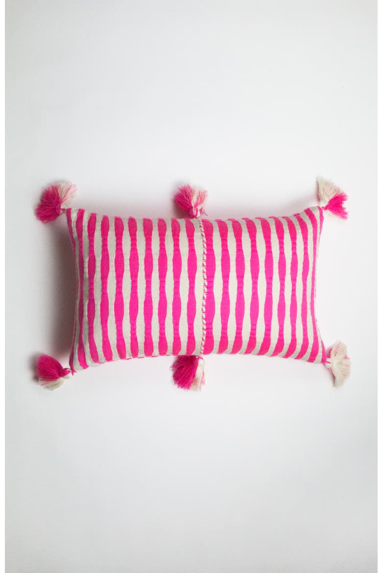 Antigua Neon Striped Handwoven Cotton Throw Pillow, Main, color, Neon Pink and Ivory