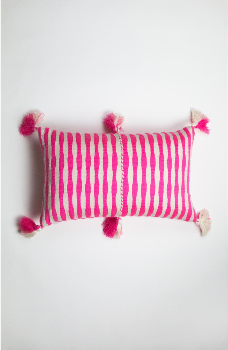 Archive New York Antigua Neon Striped Handwoven Cotton Throw Pillow, Main, color, Neon Pink And Ivory