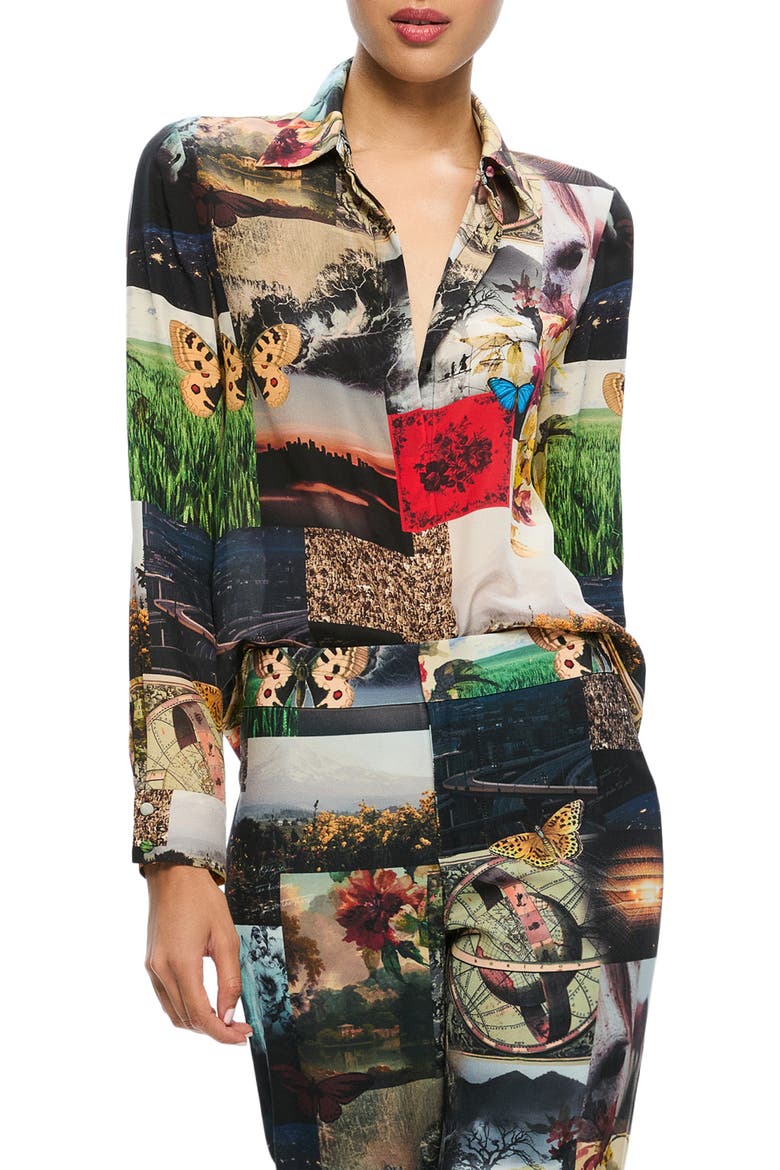 Willa Mixed Print Silk Button-Up Shirt, Main, color, ECO FUSION