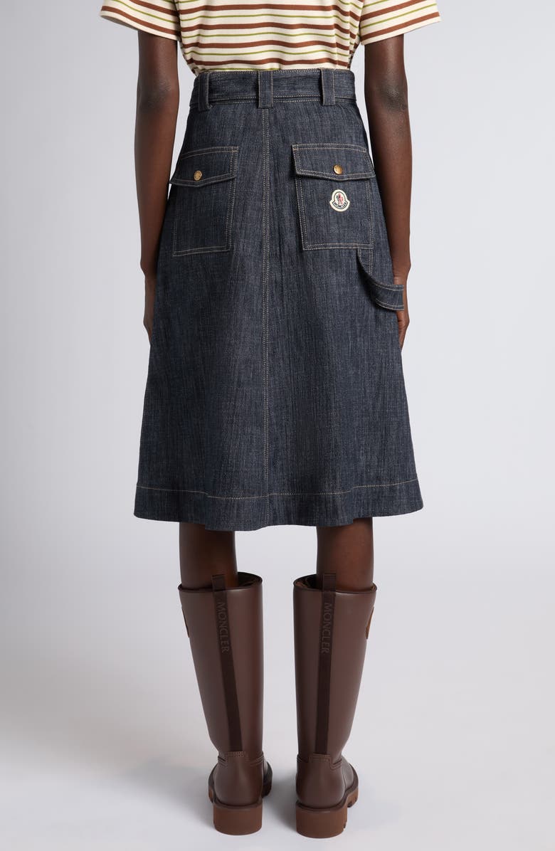 Moncler Belted Denim Midi Skirt, Alternate, color, Blue