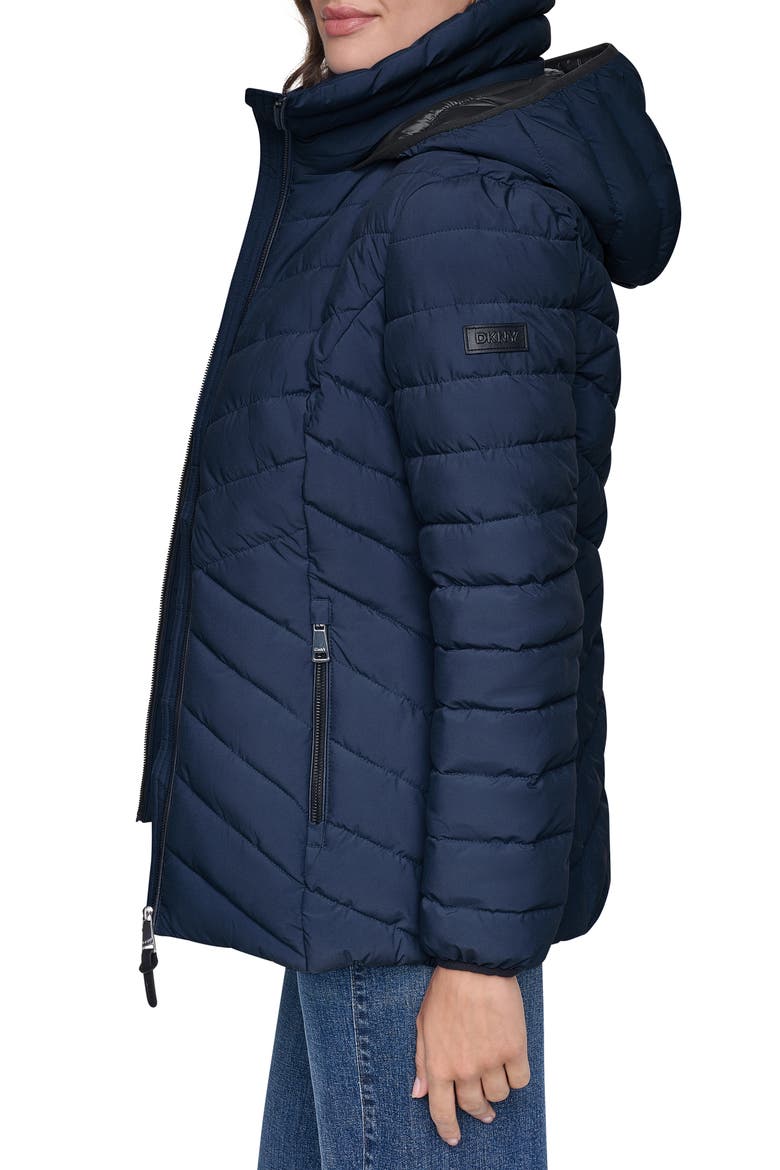 Water Resistant Lightweight Puffer Jacket with Bib, Alternate, color, DARK NAVY