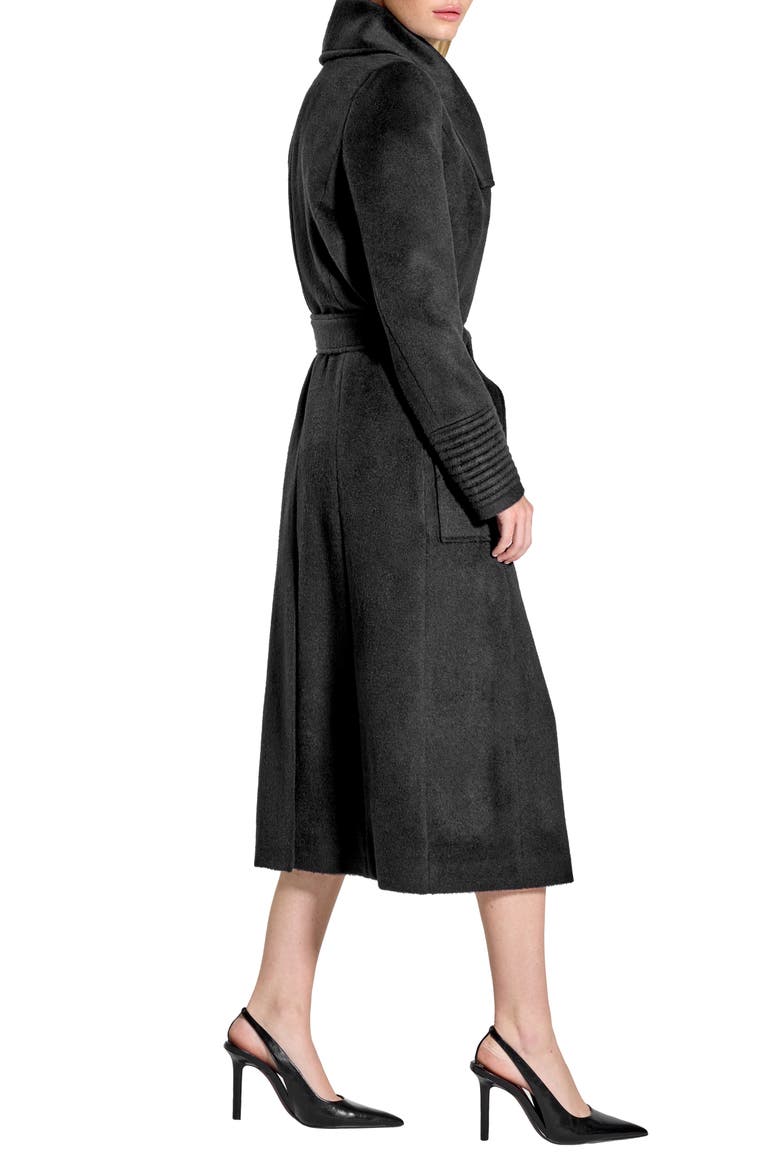 Wide Collar Belted Alpaca & Wool Wrap Coat, Alternate, color, BLACK