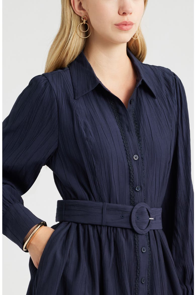 Floral Lace Inset Belted Mini Shirtdress, Alternate, color, NAVY NIGHT