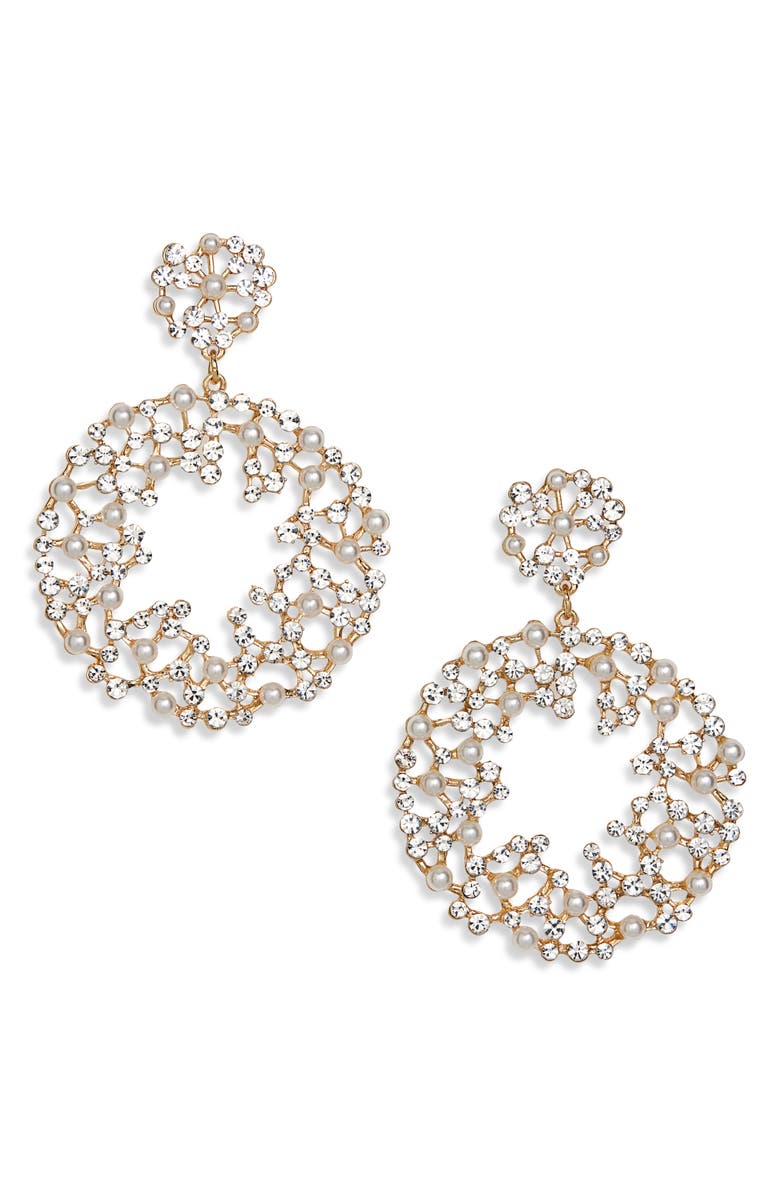 Tasha Crystal & Faux Pearl Drop Earrings, Main, color, Gold Ivory Crystal