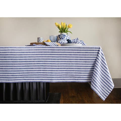 Linen Tablecloth for Dining Table, Holiday and Everyday Table Decor - Amalfi Stripe