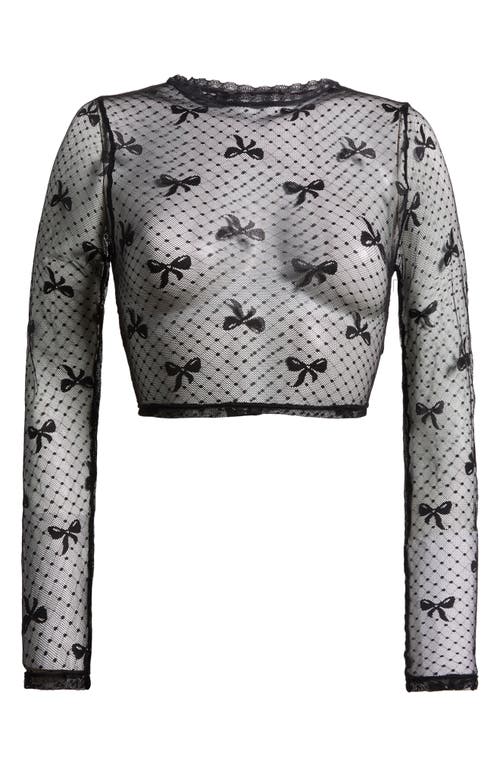 Kilo Brava Bow Dotted Mesh Crop Top In Black