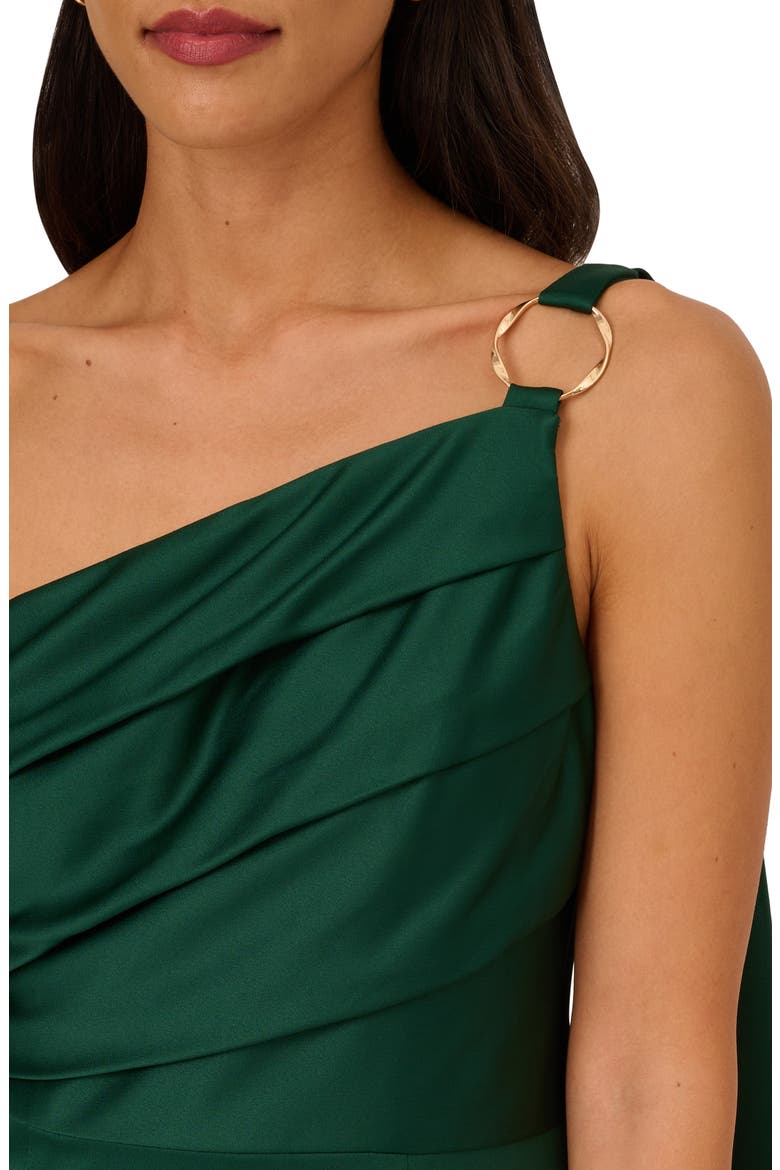 Pleat One-Shoulder Crepe Cocktail Dress, Alternate, color, DEEP FOREST