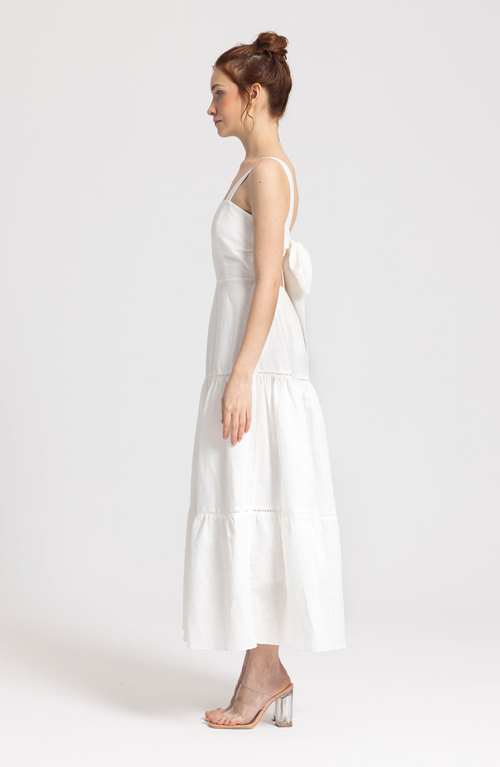 Monlicia Ella Midi 100% Linen Dress In White