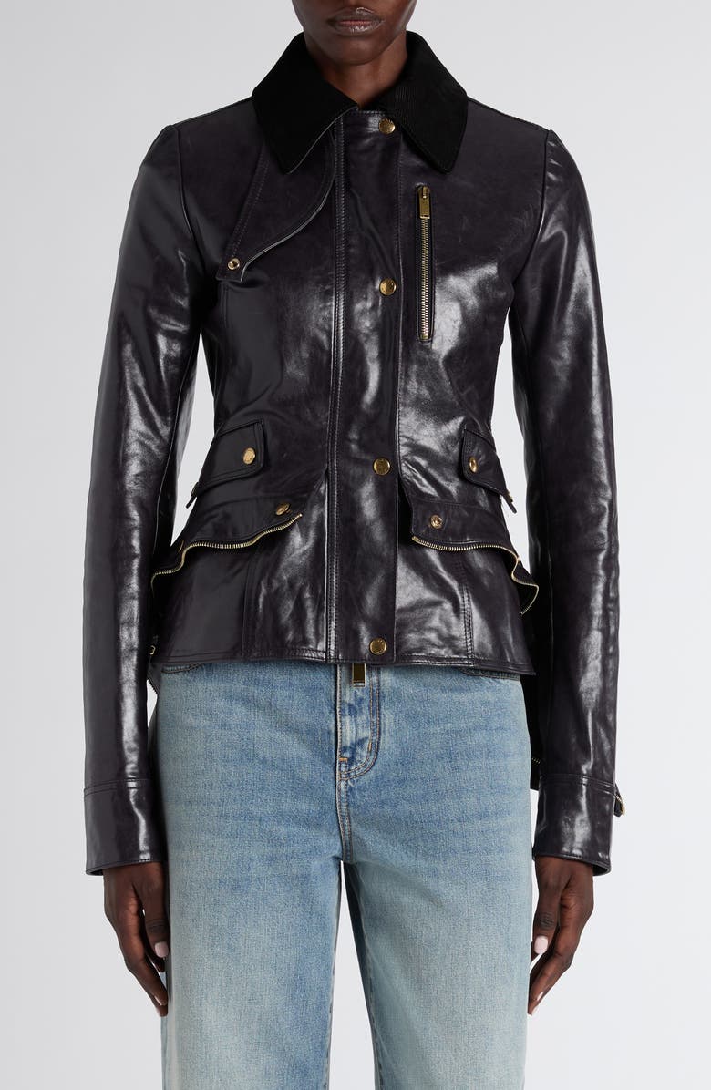 McQueen Kickback Leather Jacket, Main, color, Royal