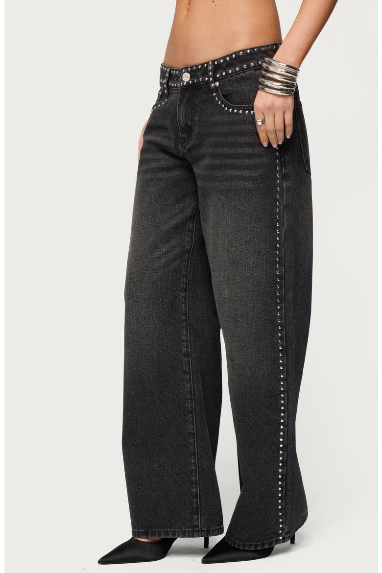 Quincy Studded Low Rise Wide Leg Jeans, Alternate, color, BLACK-WASHED