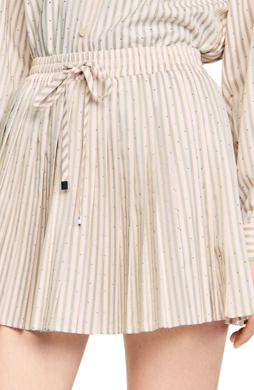 Shop Sandro Rhinestone Striped Pleated Skirt In Khaki/pink