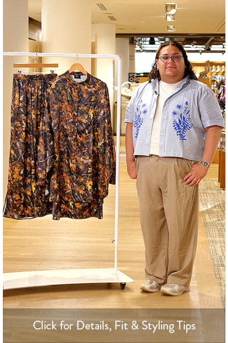Camo Leaf Print Oversize Satin Button-Up Shirt & Pants Set video