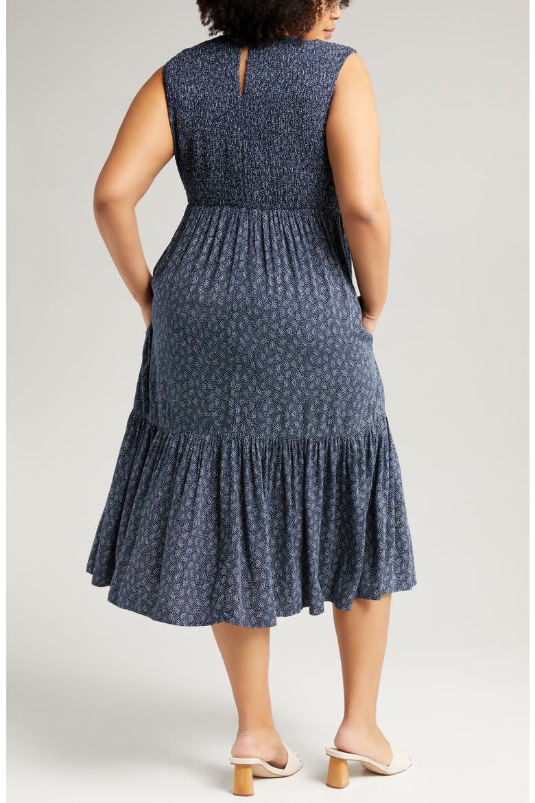 Smocked Sleeveless Midi Dress, Alternate, color, NAVY BLAZER PARIS DOT