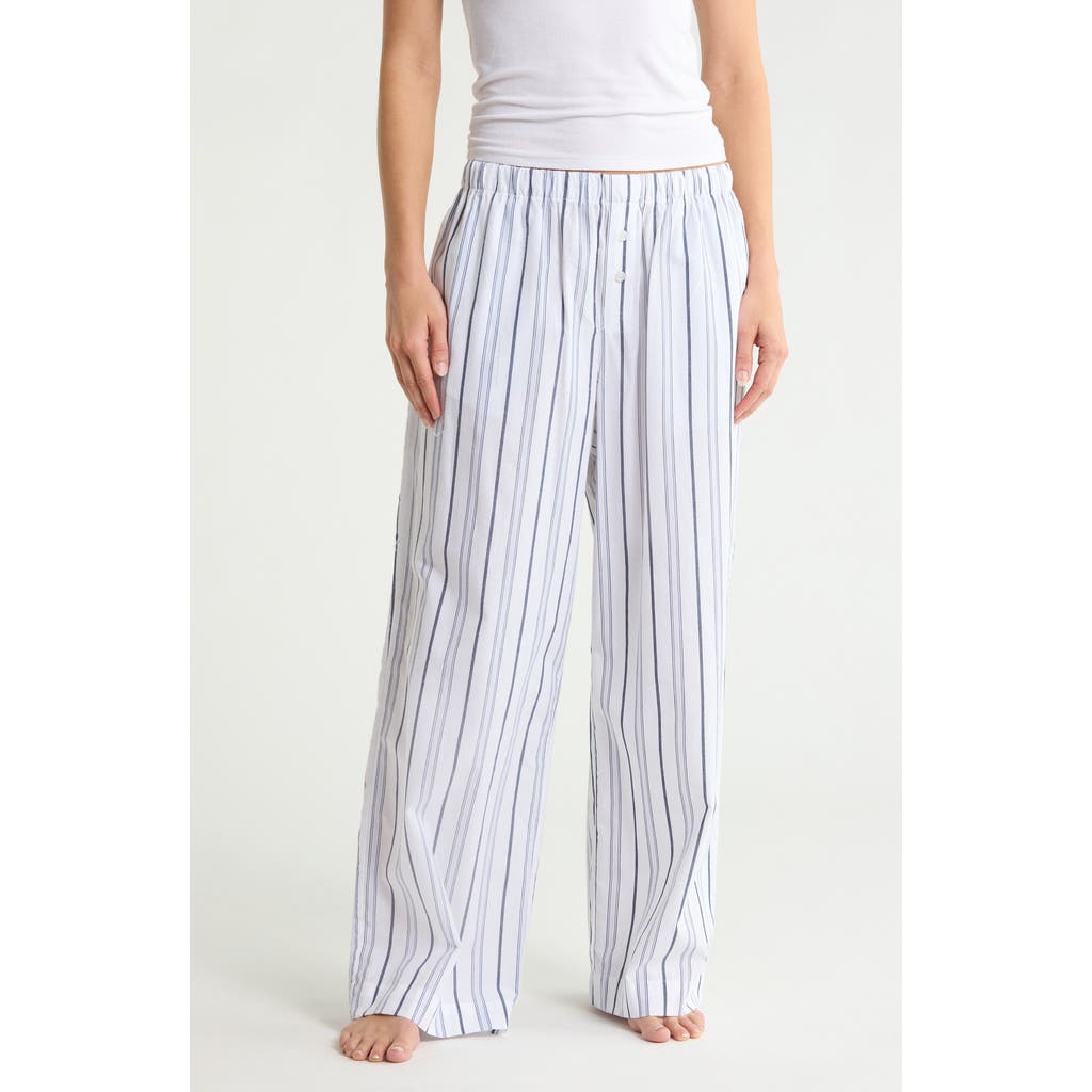 NORDSTROM RACK Cotton Poplin Pants in White- Blue I Lilly Stripe at Nordstrom Rack, Size Small