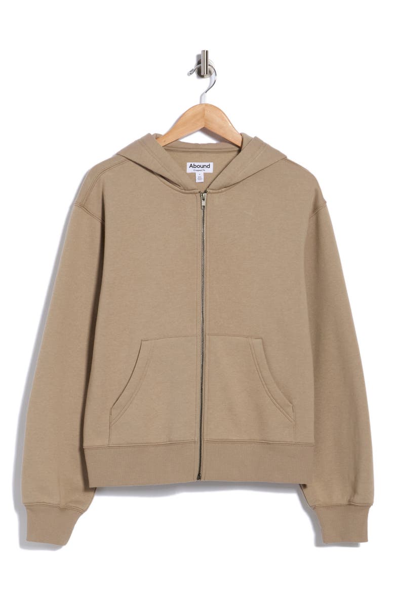 Cropped Fleece Zip Hoodie, Alternate, color, TAN TEAK