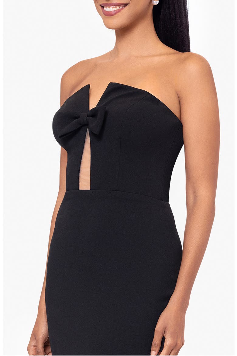 Bow Strapless Scuba Crepe Mermaid Gown, Alternate, color, BLACK