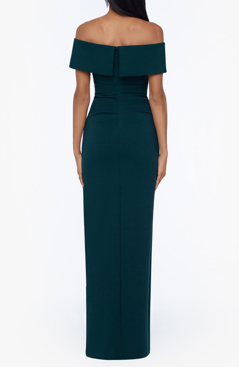Ruched Off the Shoulder Crepe Gown
