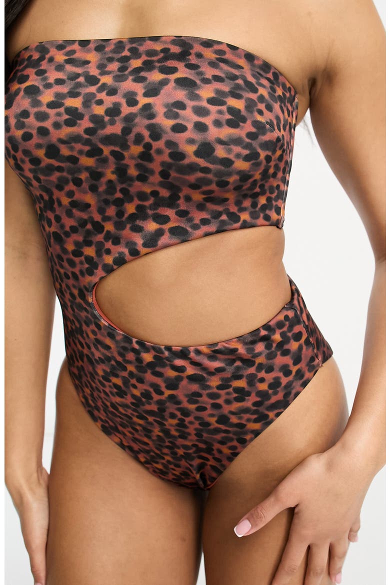 Strapless Cutout One-Piece Swimsuit, Alternate, color, BLACK MULTI
