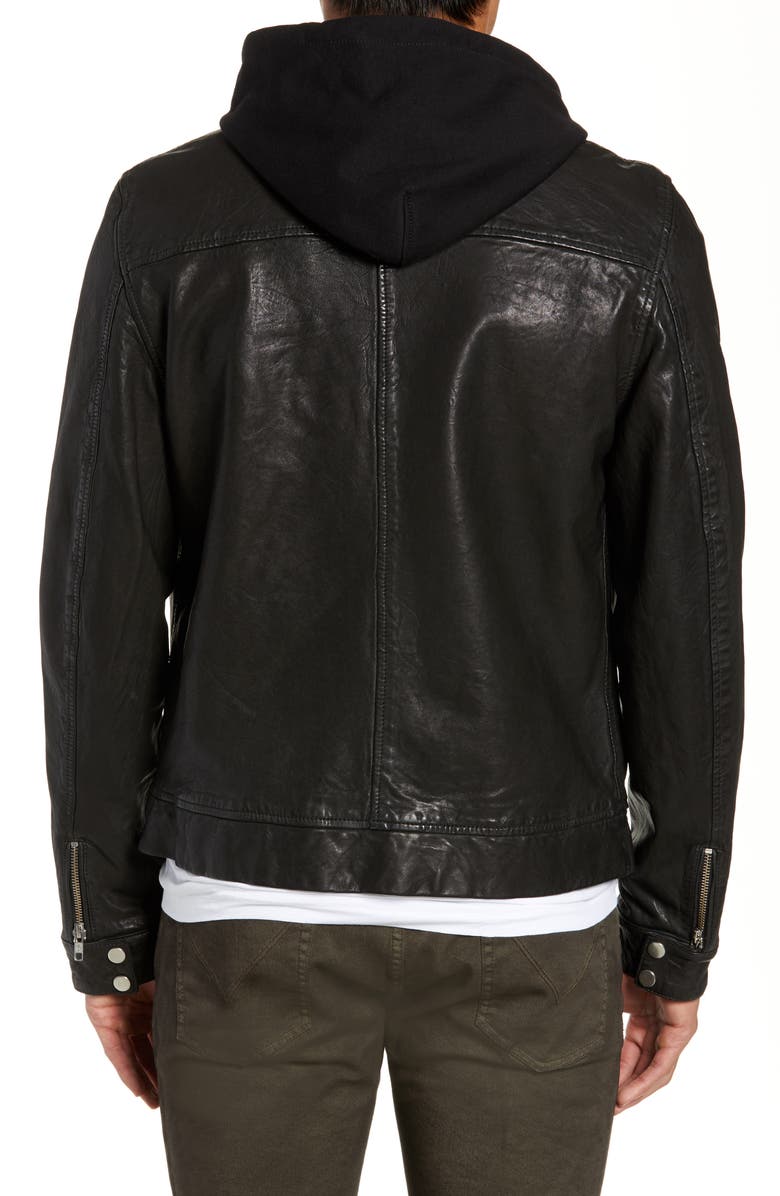 LAMARQUE Washed Leather Jacket with Hoodie Insert, Alternate, color, Black