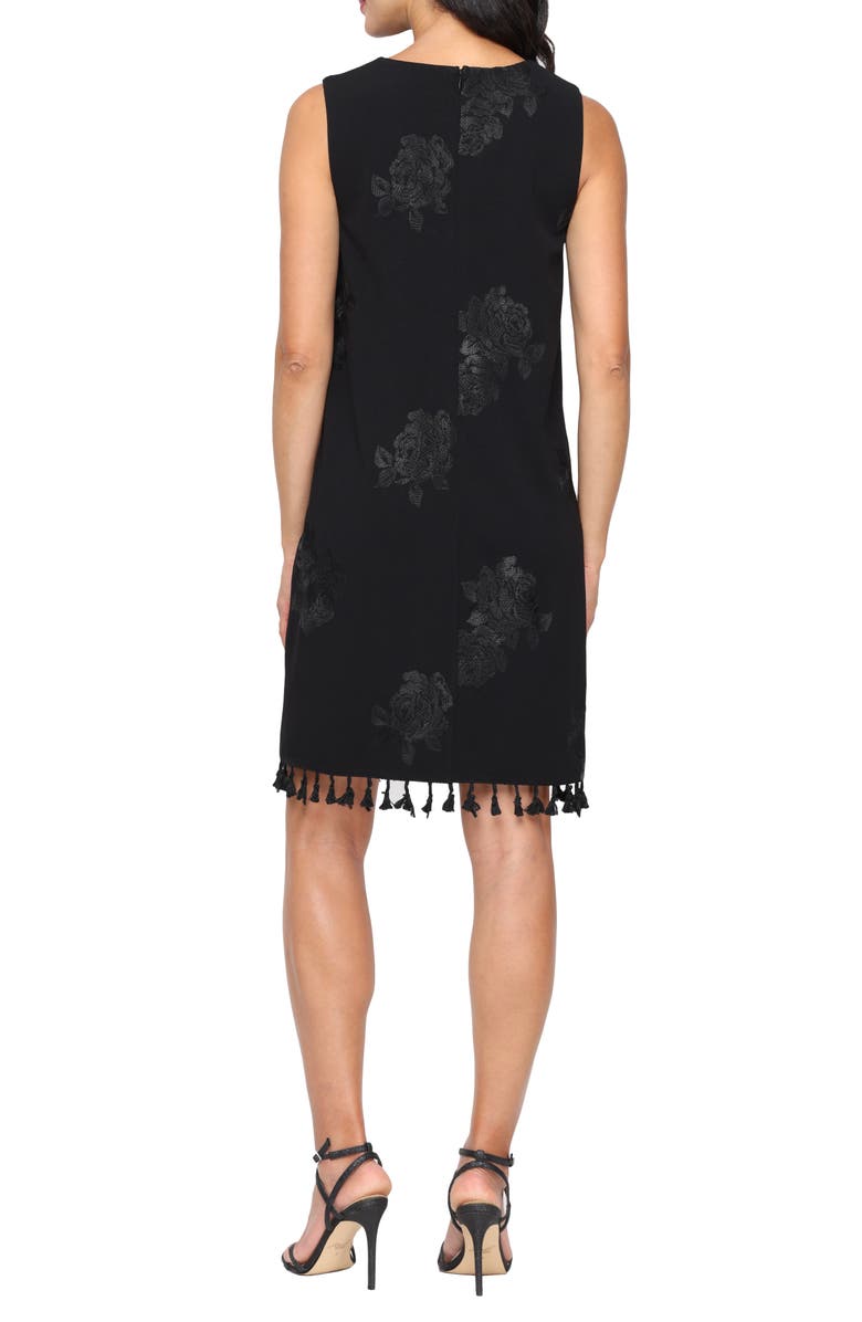 SL FASHIONS Rose Sleeveless Tassel Hem Shift Dress, Alternate, color, Black