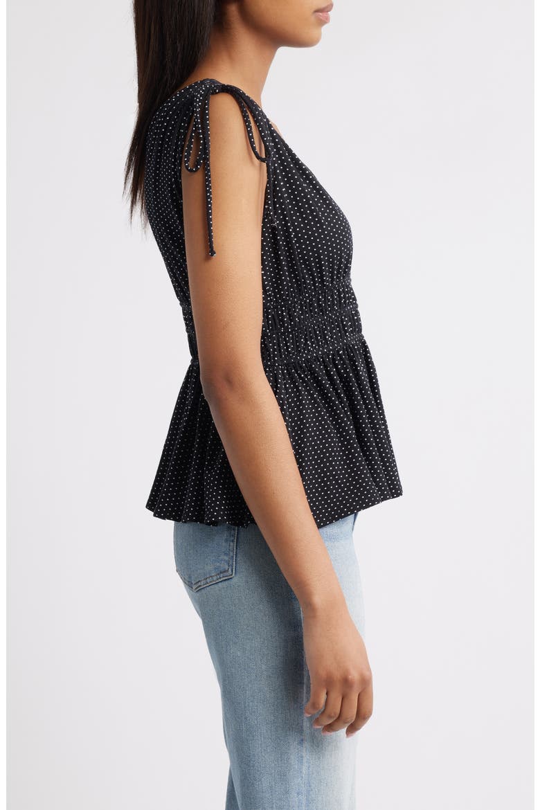 Polka Dot Peplum Top, Alternate, color, BLACK