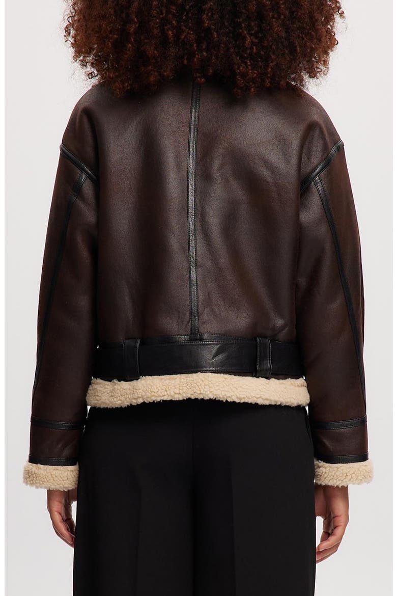 Faux Shearling Trim Faux Leather Jacket, Alternate, color, COGNAC