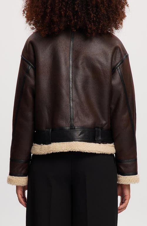 Noize Faux Shearling Trim Faux Leather Jacket In Brown
