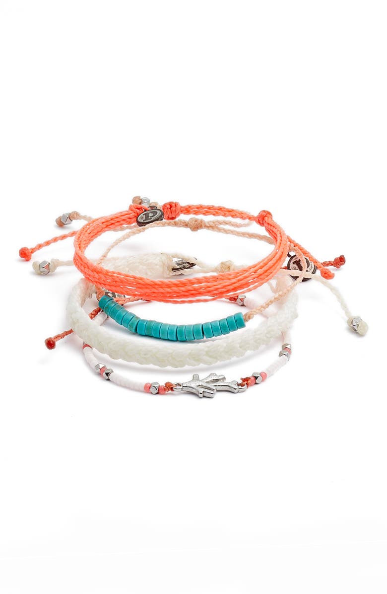 Pura Vida Tropical Reef 4-Pack String Bracelets, Main, color, Coral