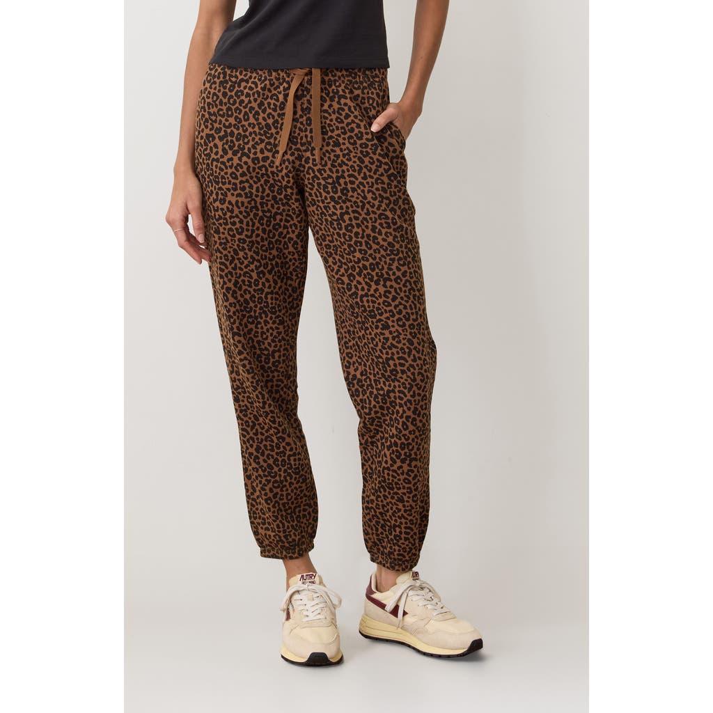 Marine Layer Cloud 9 Fleece Leopard Print Sweatpants In Brown