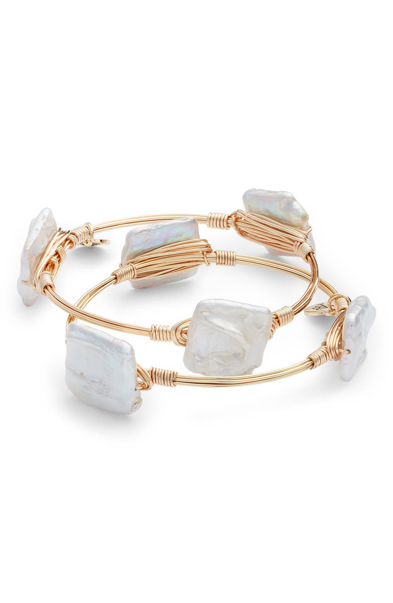 Bourbon and Boweties Bourbon & Bowties Set of 2 Cultured Pearl Wire Wrapped Bangles, Main, color, 