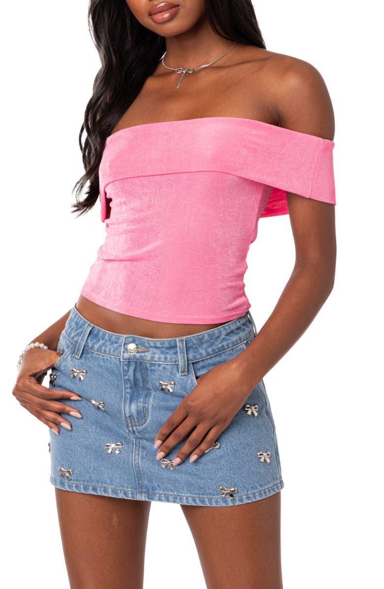 EDIKTED Mindi Foldover Off the Shoulder Top, Main, color, Pink