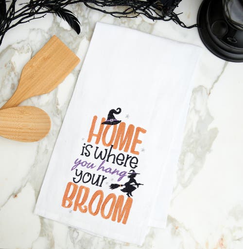 C & F Home C&f Home Home Is Where You Hang Your Broom Cotton Embroidered Halloween Flour Sack Kitchen Dishtowel In Multi