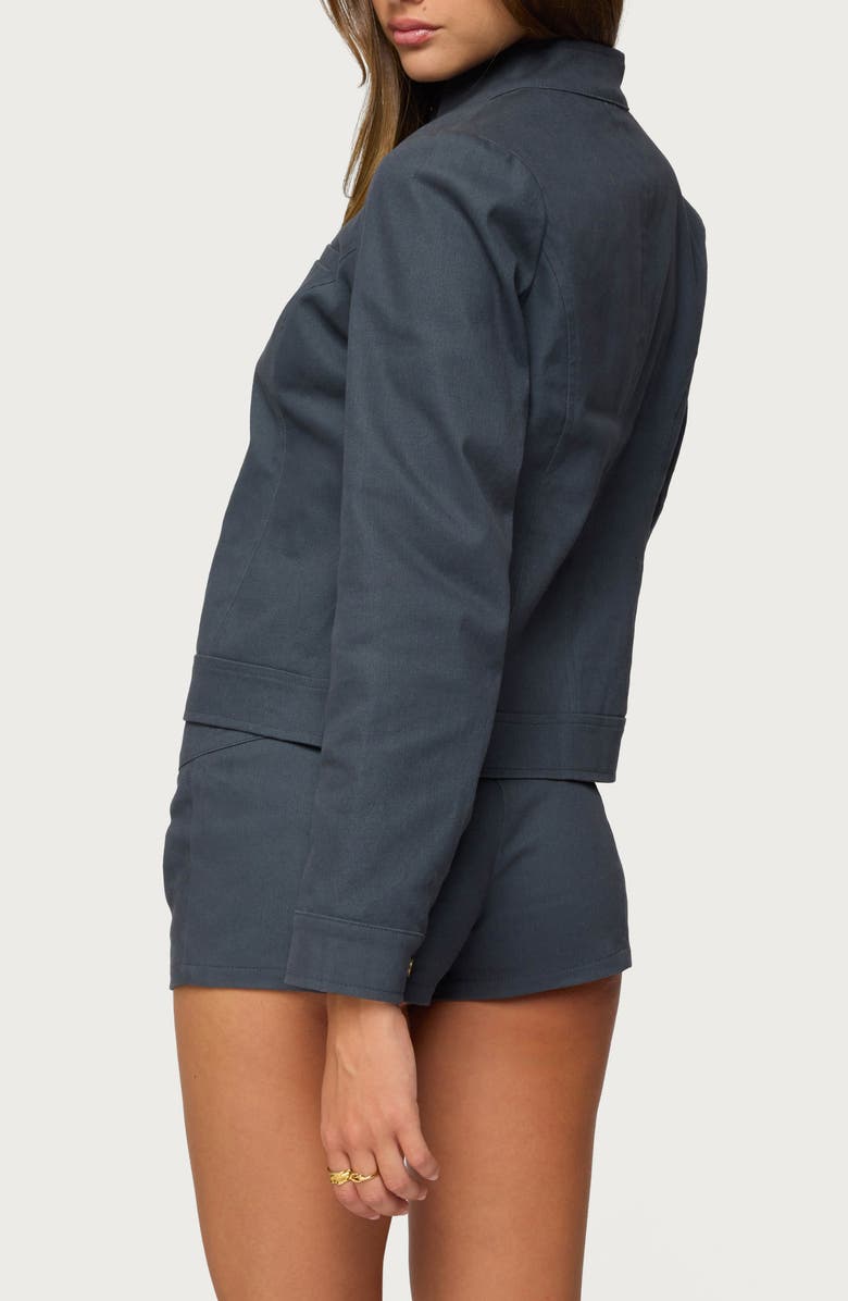 EDIKTED Kayra Woven Moto Jacket, Alternate, color, Dark-Gray