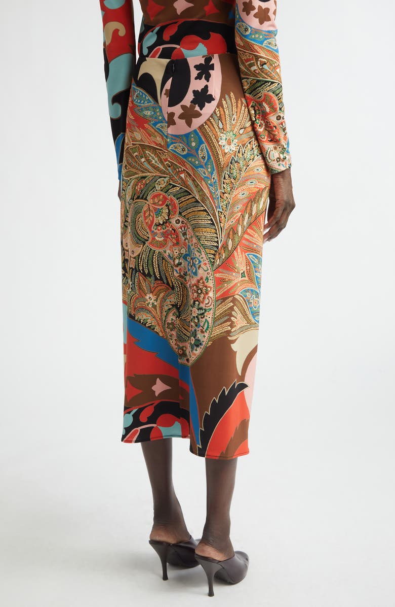 Etro Paisley Lotus Print Knot Front Midi Pencil Skirt, Alternate, color, Red