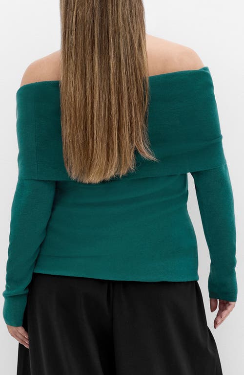 City Chic Florence Foldover Off The Shoulder Sweater In Green