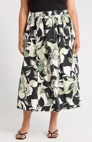 Renee C Floral Stretch Cotton Midi Skirt