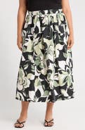 Renee C Floral Stretch Cotton Midi Skirt